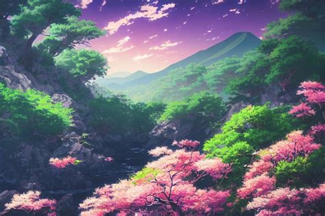 Premium Photo | Japan anime scenery wallpaper featuring beautiful pink ...