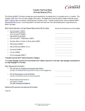 Fillable Online Www2 Cortland Transfer Planning Sheet Political Science