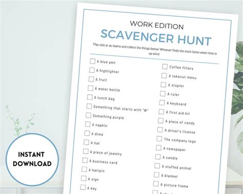 Office Scavenger Hunt Office Games Work Party Games Team Etsy