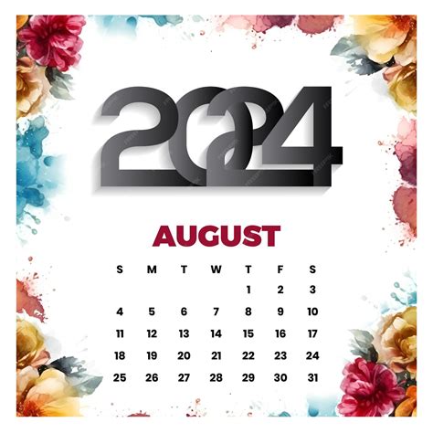 Premium Vector Vector August Floral Calendar 2024