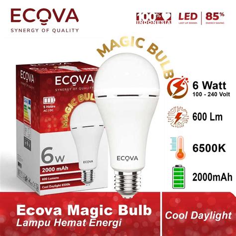 Jual LAMPU LED ECOVA MAGIC BULB EMERGENCY 6 W DAN 12 W COOL DAYLIGHT