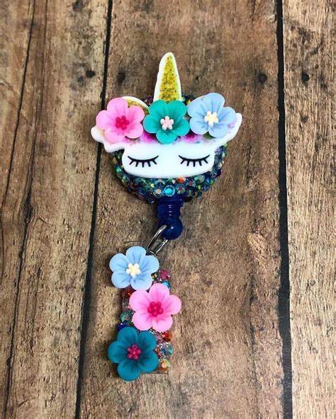 Unicorn With Flowers ID Badge Reel Retractable Nursing ID Badge