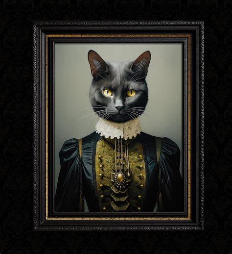 Black Cat Art Print Fantasy Animal Portrait - Etsy