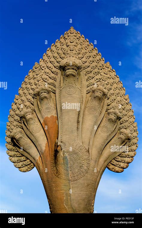 6 Headed Naga Serpent Angkor Wat Temple Siem Reap Cambodia Stock