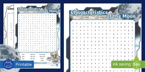 Characteristics Of The Moon Wordsearch Twinkl