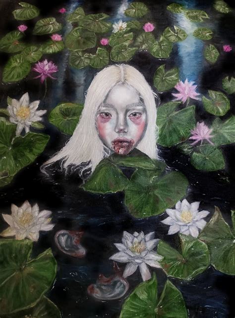 ORIGINAL OIL PAINTING Horror Gore Surreal Bloody Lake Water Female Girl Death Pastel Goth Female ...