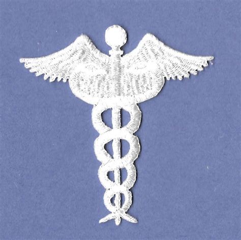 Caduceus Medical Emblem Doctor Nurse White Embroidered Iron On