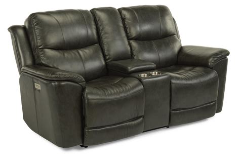 Flexsteel Latitudes Cade Leather Power Reclining Loveseat W Console And Power Headrestslumbar In