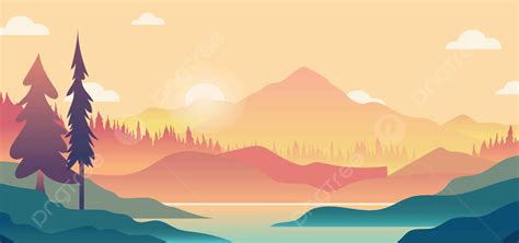 Holiday Landscape Mountain River Background Vector Material, Background ...