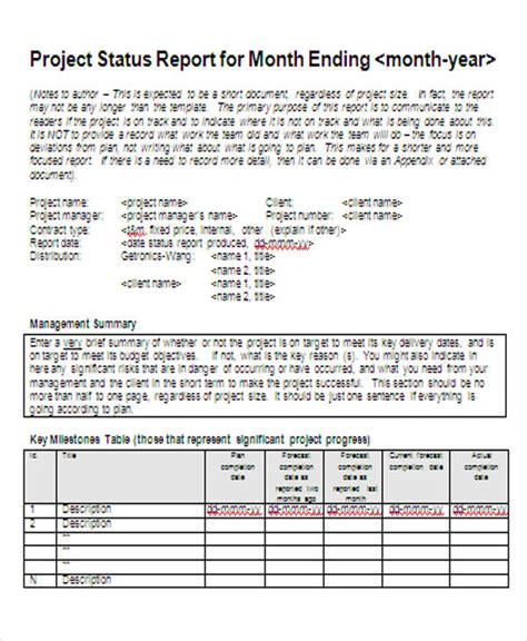 monthly project progress report template templates