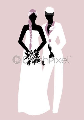 Queer Wedding Couple Of Newly Married Lesbian Brides Silhouettes Two