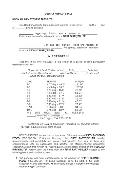 Deed Of Absolute Sale Sample Template Free Download