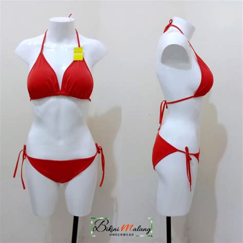 Jual Bikini Tali Warna Merah Polos Tanpa Kawat Ada Busa Kekinian Kota