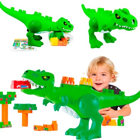 Brinquedo Educativo Dino Jurassic Blocos De Montar Baby Land 30 Peças