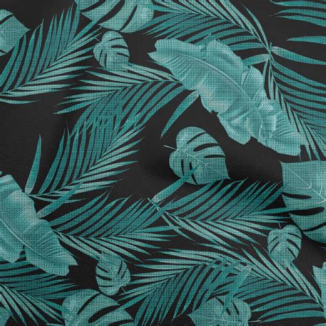 Oneoone Cotton Cambric Dark Teal Green Fabric Tropical Leaf Quilting