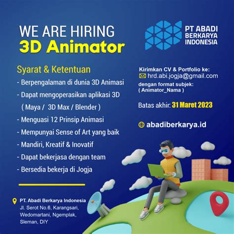 Lowongan Kerja 3d Animator Di Pt Abadi Berkarya Indonesia Lokerjogja Id