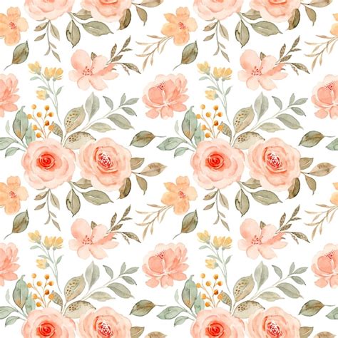 Free Vector Peach Rose Flower Watercolor Seamless Pattern