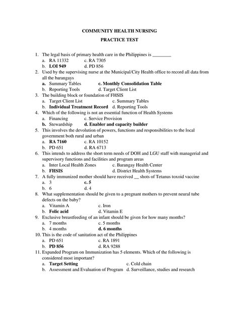 SOLUTION: Community health nursing practice test with answers - Studypool