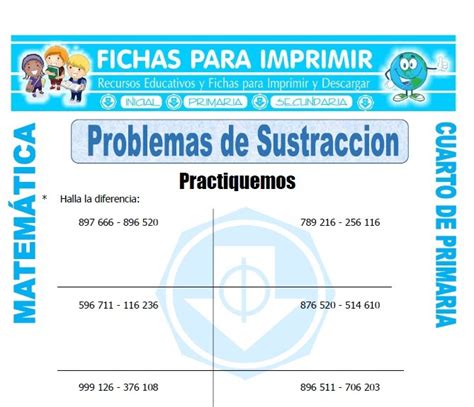 Problemas De Sustraccion Para Cuarto De Primaria Fichas Para Imprimir