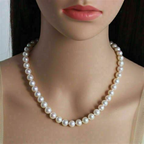 20 Inch Aaa 8 9mm Japanese Akoya White Pearl Necklace 14k Yellow Gold Clasp 18“ Ebay