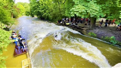 Surfing In Munich City Eisbachwelle Eisbach Isar Germany K