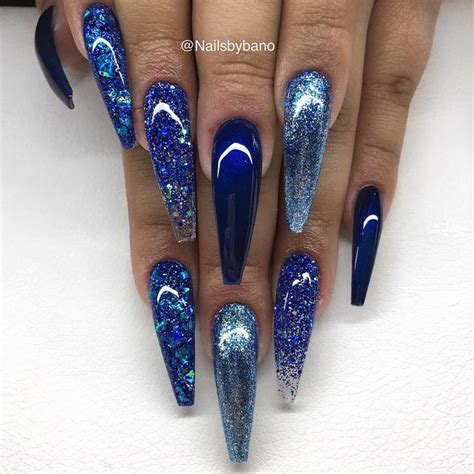 Midnight Blue Chrome Glam And Egenblandat Glitter Blue Stiletto Nails Blue Coffin Nails Glam