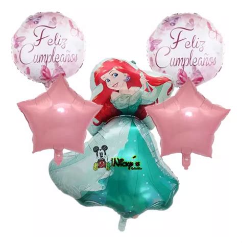 Set De 5 Globos Ariel La Sirenita Fiesta Infantil Cumpleaños Cuotas