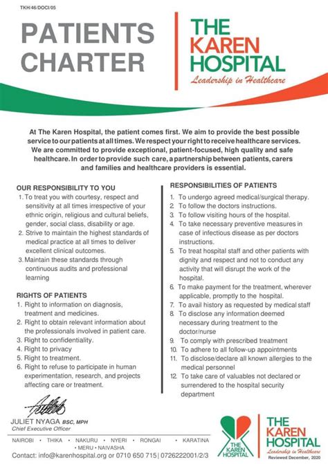 Patients Charter The Karen Hospital