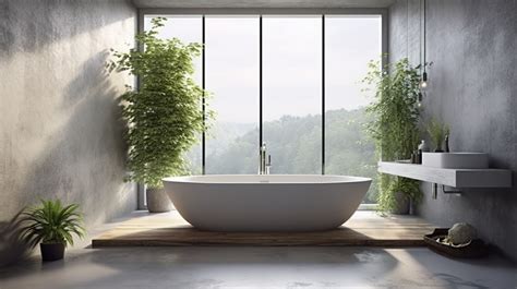 Large Window D Rendering Of A Contemporary Bathroom With And Glass