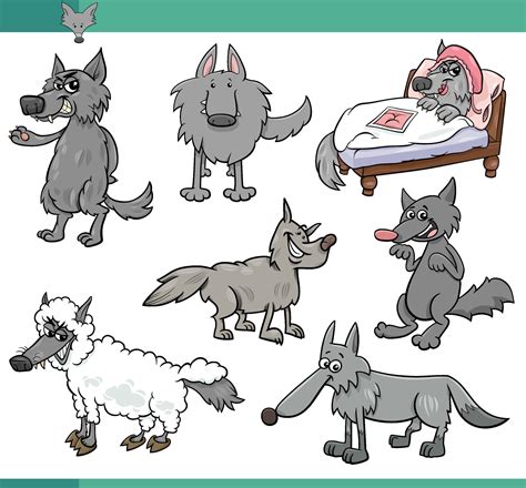 cartoon funny wolves animal comic characters set 25384932 Vector Art at ...