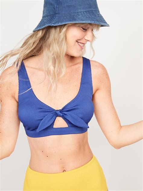 Textured Rib Cutout Tie Front Bikini Swim Top For Women Old Navy