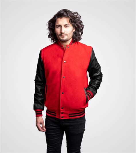 Red And White Varsity Jacket Leather Sleeves Customware