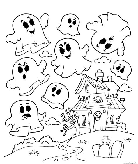 Coloriage Maison Hantee Avec Des Fantomes Dessin Halloween Imprimer