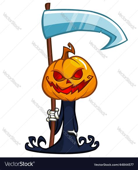 Grim Reaper Pumpkin Head Cartoon Character Vector Image