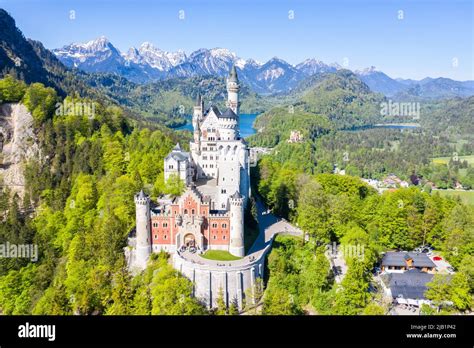 Schloss Neuschwanstein castle aerial view Alps landscape travel palace ...