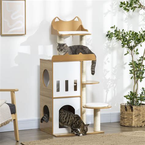 Arbre à chat design contemporain griffoir sisal naturel 2 niches