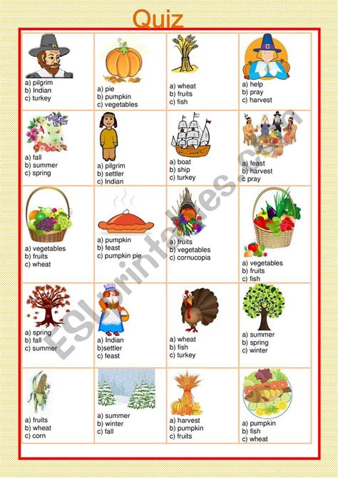 Thanksgiving Quiz Esl Worksheet By Slefevre