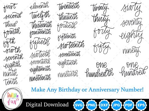 Cursive Script Numbers for Birthdays and Anniversaries Silhouettes ...