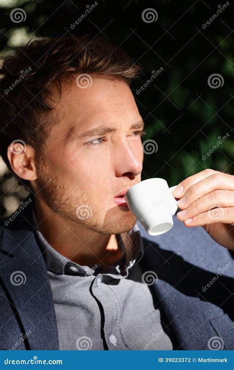 Handsome Man Portrait Drinking Espresso At Cafe Stock Photo Image Of