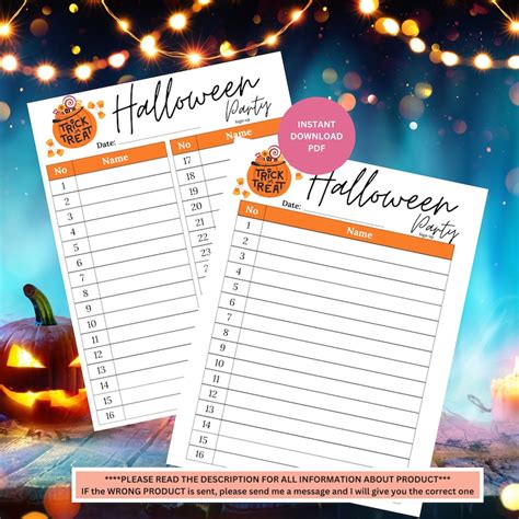 Halloween Party Sign up Sheet Halloween Party Sheet Printable Halloween ...