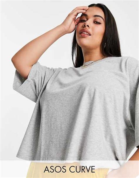 Asos Design Curve Super Oversize T Shirt In Kalkgrau Mit Seitenschlitz Asos