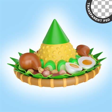 Ícone de ilustração 3d tumpeng PSD Premium