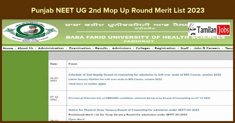 Punjab NEET UG 2nd Mop Up Round Merit List 2023 Released Check Details