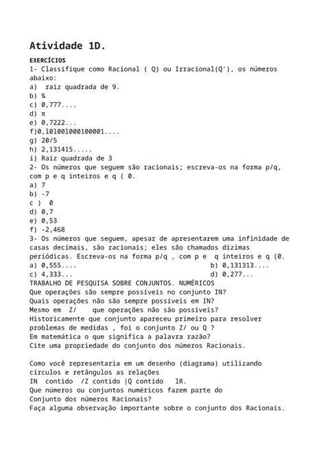 Docx Atividade 1d Conjuntos Numéricos Dokumen Tips
