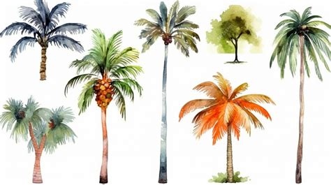 Premium Photo A Set Of Watercolor Palm Trees With Different Colors