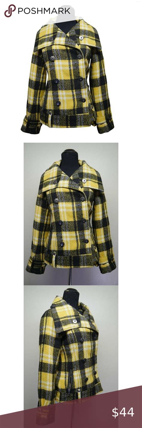 BB Dakota Plaid Wool Blend Peacoat Sz S Wool Plaid Wool Blend