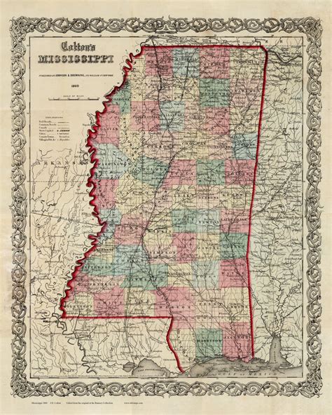 Mississippi 1860 Colton Old State Map Reprint Old Maps