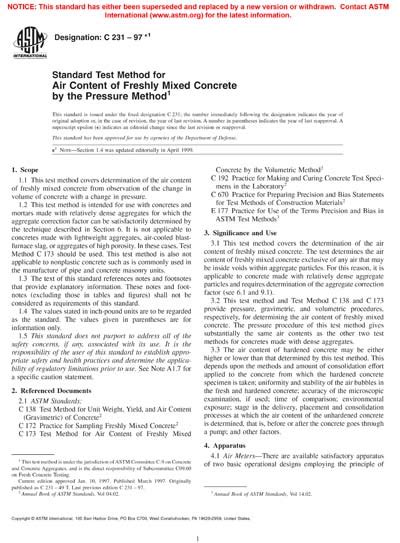 Astm C231 97e1 Standard Test Method For Air Content Of Freshly Mixed