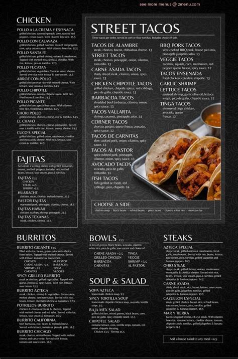 Menu at Azteca Mexican Restaurant and Margarita Bar, Mentor