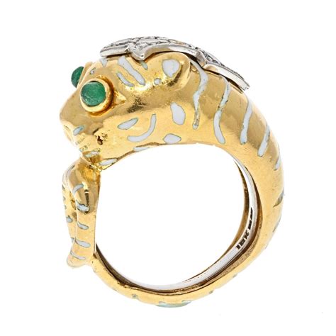 David Webb Platinum And K Yellow Gold Green Enamel Ruby Eyes Serpent